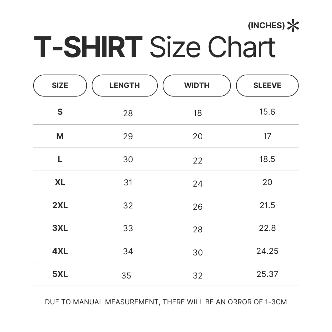 T shirt Size Chart - Hades Store